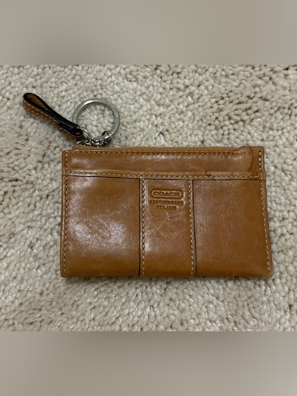 Vintage Y2K COACH Brown Leather Keychain Card Holder/Coin Purse